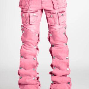 HTF Guapi French Rose Pink Custom Stacked Jeans - Size 30